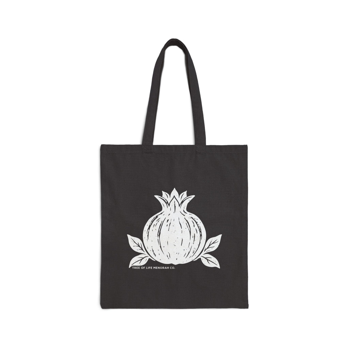 Floral Pomegranate Vine Tote Bag — Black Cotton Canvas Market Bag