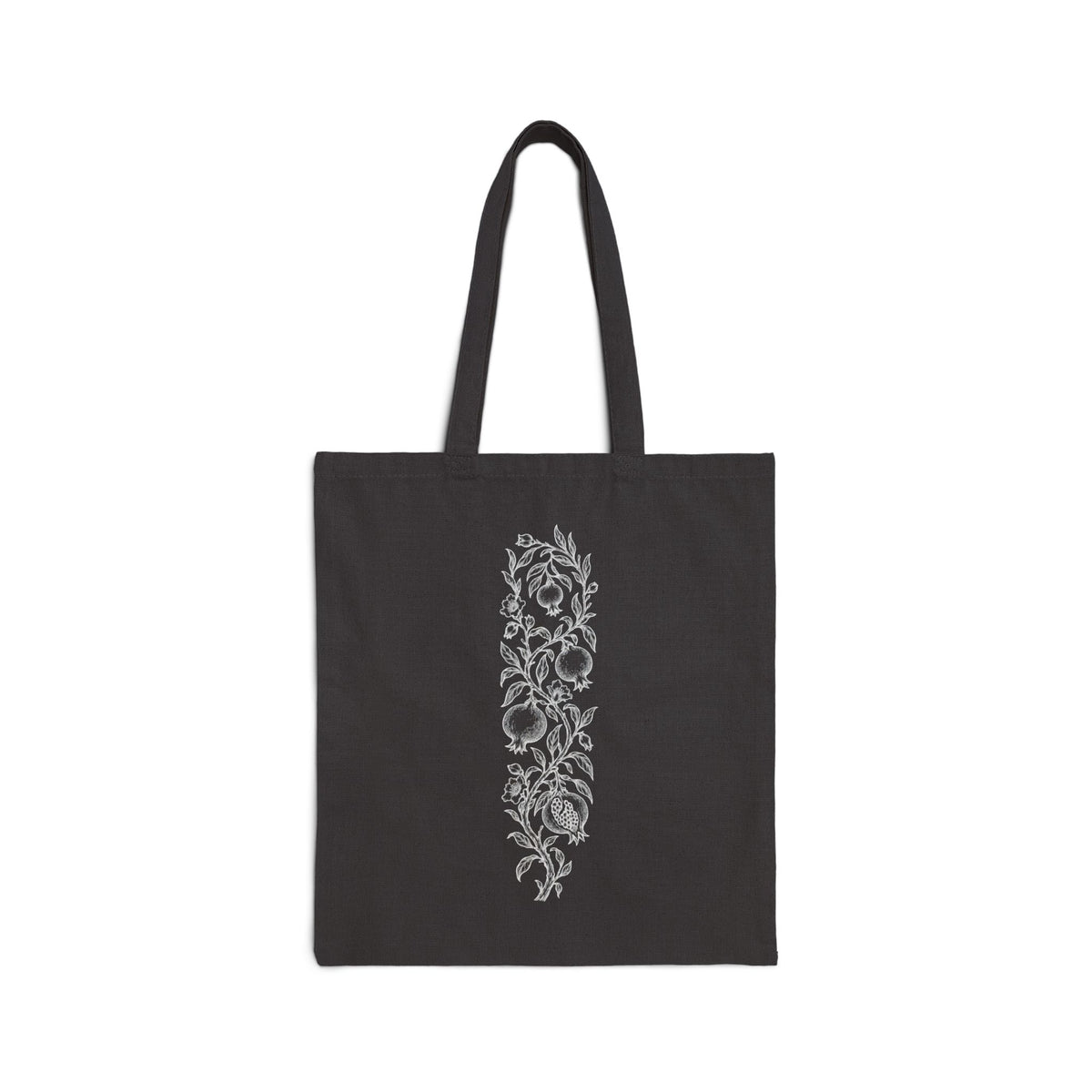 Floral Pomegranate Vine Tote Bag — Black Cotton Canvas Market Bag