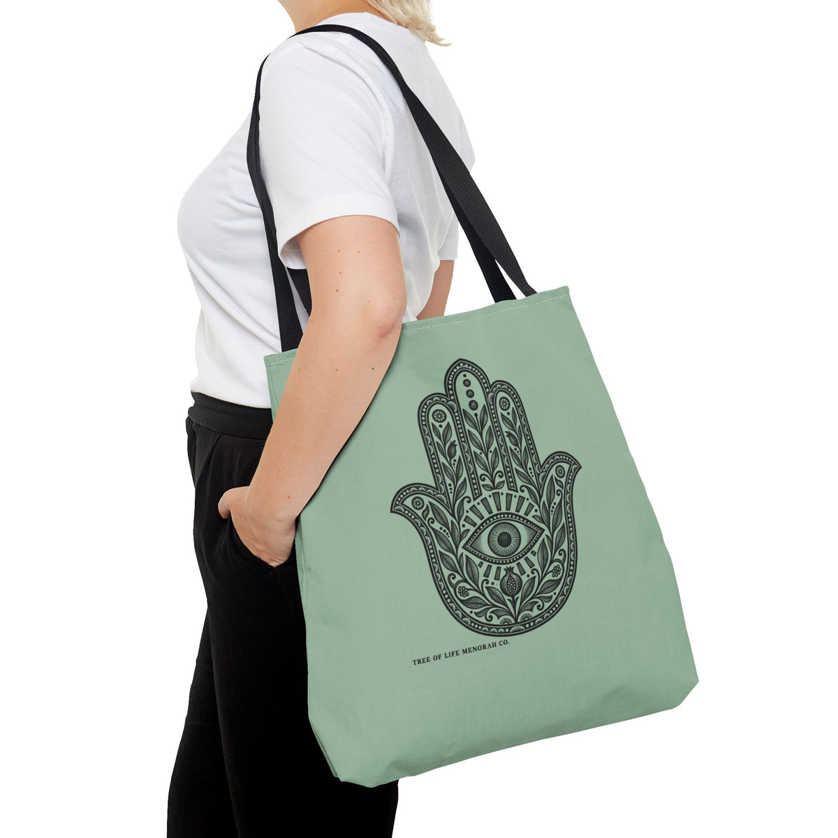 Hamsa Hand Tote Bag — Boho Spiritual Evil Eye Canvas Tote