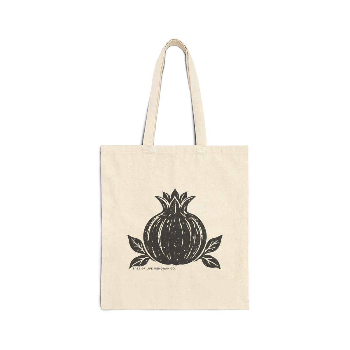 Floral Pomegranate Vine Canvas Tote - Botanical Vertical Print Cotton Shopping Bag