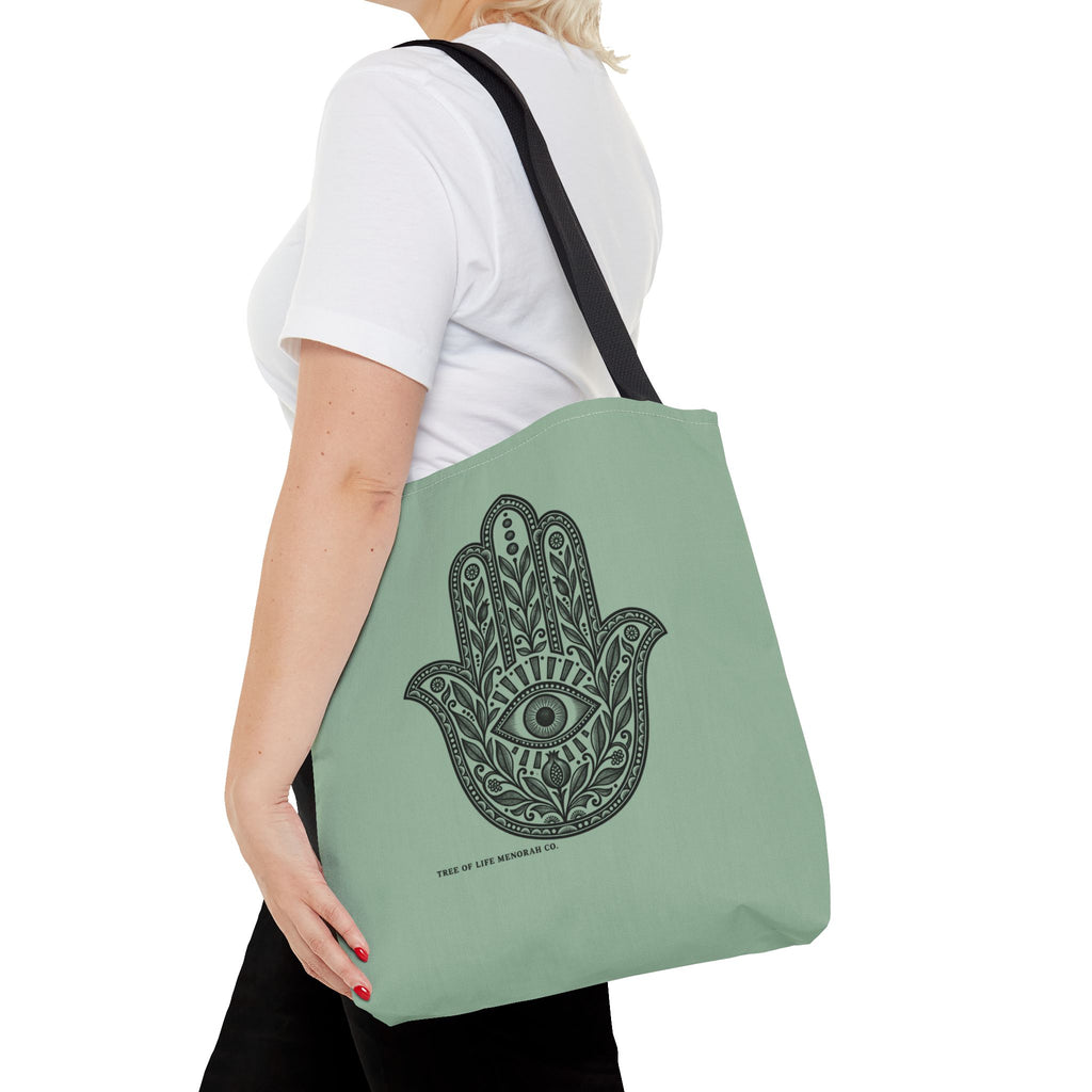 Hamsa Hand Tote Bag — Boho Spiritual Evil Eye Canvas Tote