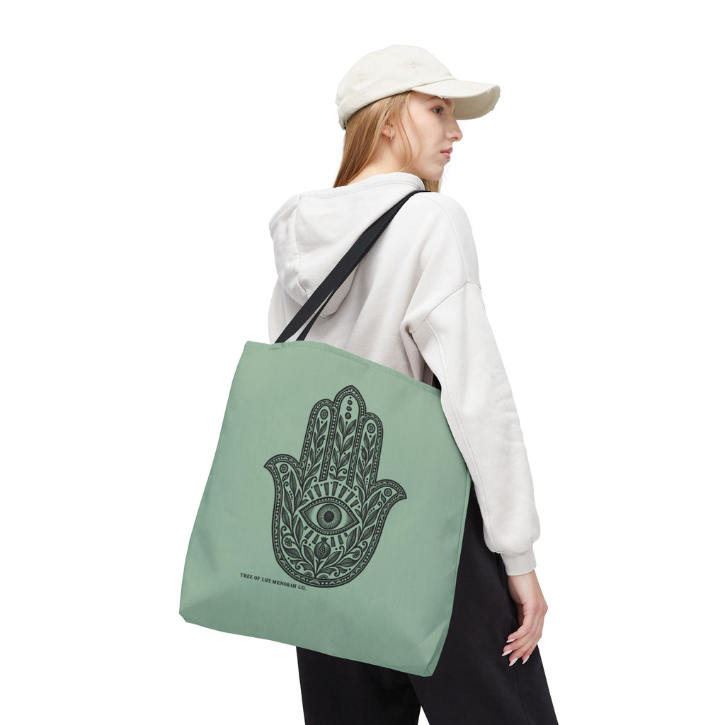 Hamsa Hand Tote Bag — Boho Spiritual Evil Eye Canvas Tote