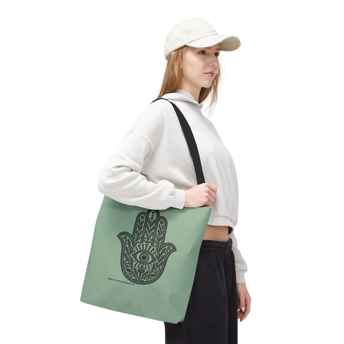 Hamsa Hand Tote Bag — Boho Spiritual Evil Eye Canvas Tote