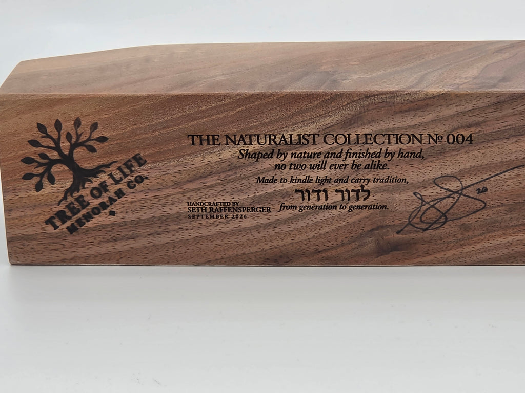 The Naturalist Collection — No. 004 | One-of-a-Kind Handcrafted Restrained Live-Edge Walnut Oil Menorah