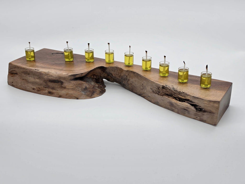 The Naturalist Collection — No. 002 | One-of-a-Kind Handcrafted Live-Edge Walnut Oil Menorah