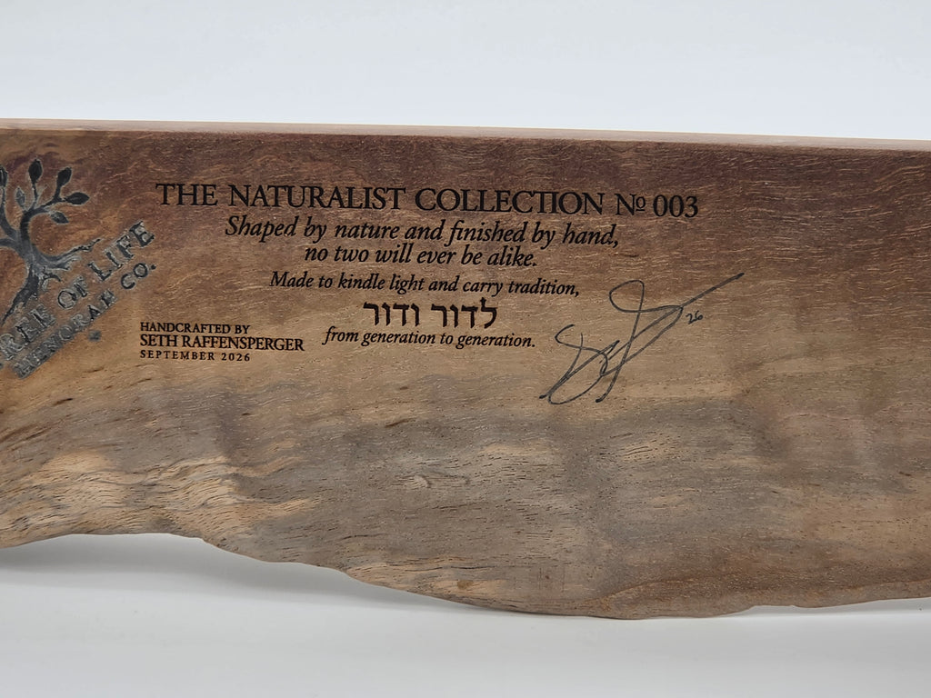 The Naturalist Collection — No. 003 | One-of-a-Kind Handcrafted Live-Edge Walnut Oil Menorah