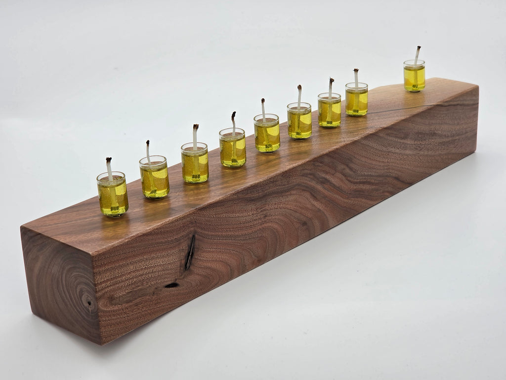 The Naturalist Collection — No. 004 | One-of-a-Kind Handcrafted Restrained Live-Edge Walnut Oil Menorah
